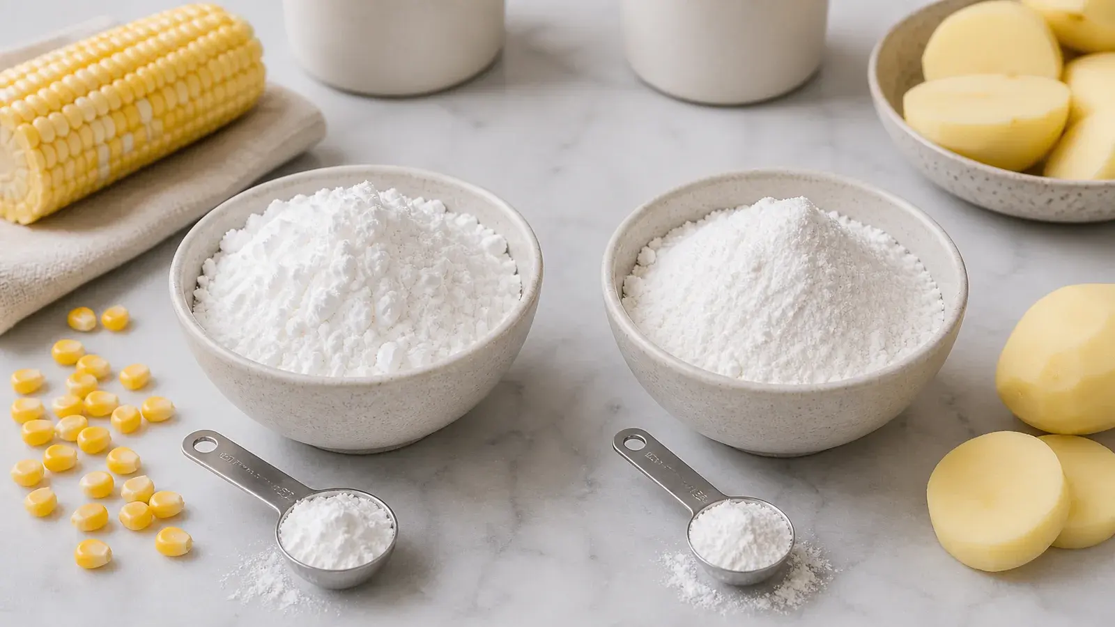 Ingredient comparison photo for Cornstarch vs Potato Starch: Differences in Cooking and Baking