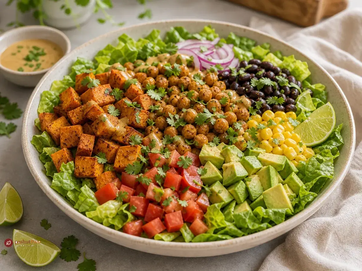 Ensalada vibrante de tacos de camote y garbanzos